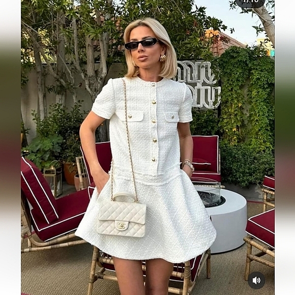 ZARA TEXTURED TWEED MINI DRESS ECRU - Picture 13 of 16